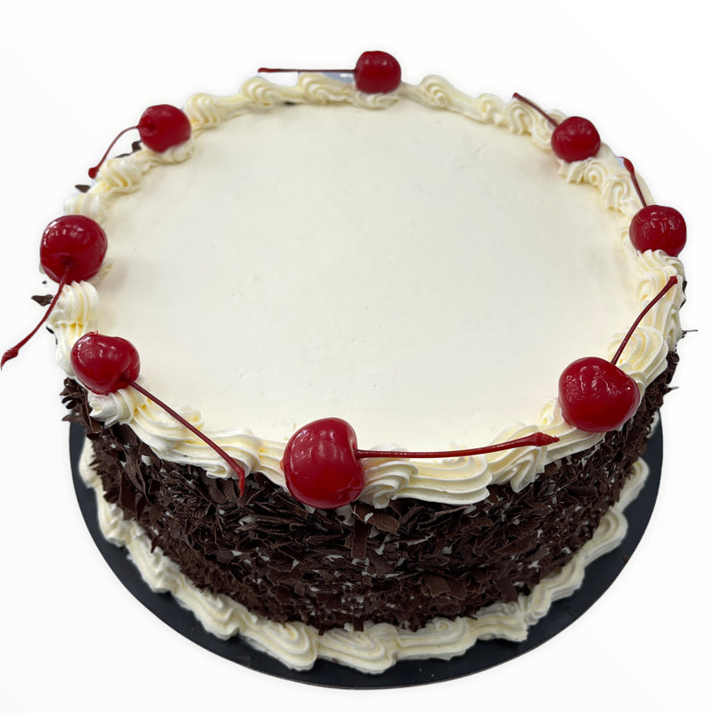 8 inch round Black Forest cake. 